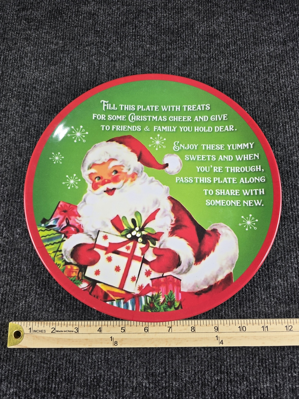 Christmas Giving Plate Retro Santa Pass Along Treats Cookie Plate 11" Holiday